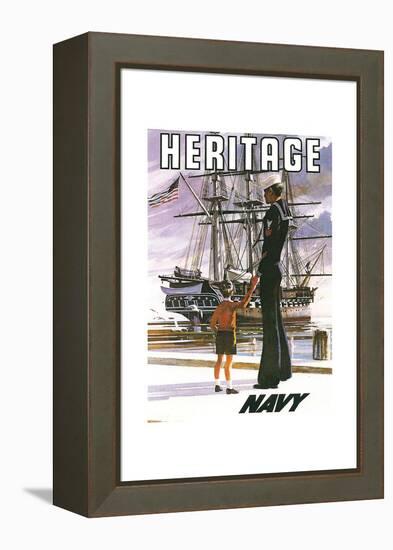 US Navy Vintage Poster - Heritage-Lantern Press-Framed Stretched Canvas