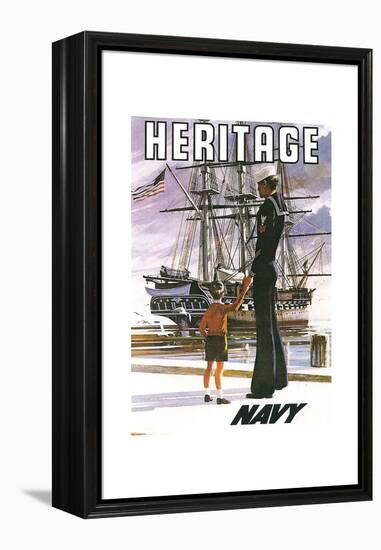 US Navy Vintage Poster - Heritage-Lantern Press-Framed Stretched Canvas