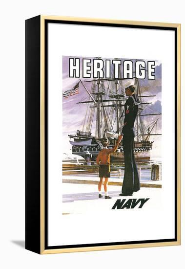 US Navy Vintage Poster - Heritage-Lantern Press-Framed Stretched Canvas