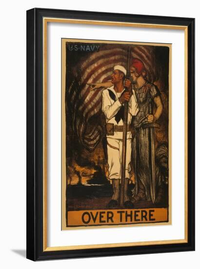 US Navy Vintage Poster - over There-Lantern Press-Framed Art Print