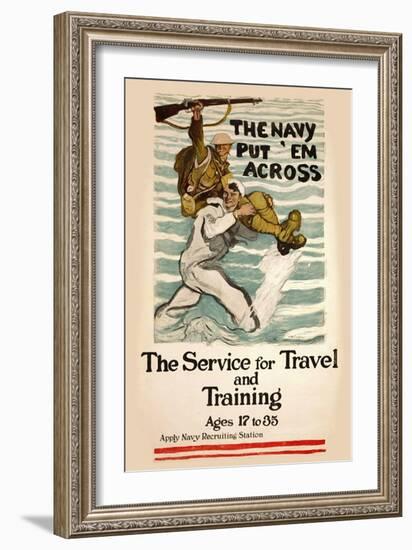 US Navy Vintage Poster - Put Em Across-Lantern Press-Framed Art Print