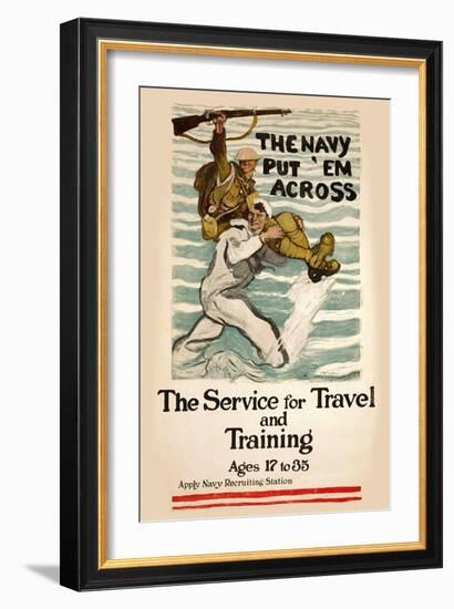 US Navy Vintage Poster - Put Em Across-Lantern Press-Framed Art Print