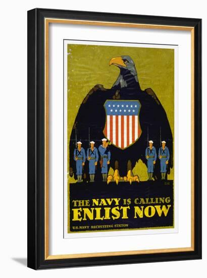 US Navy Vintage Poster - the Navy Is Calling-Lantern Press-Framed Art Print