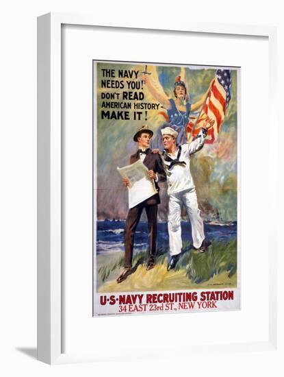 US Navy Vintage Poster - the Navy Needs You-Lantern Press-Framed Art Print