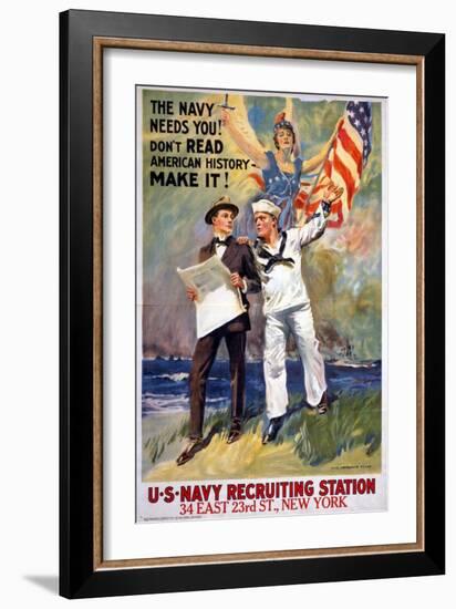 US Navy Vintage Poster - the Navy Needs You-Lantern Press-Framed Art Print