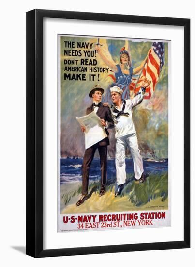 US Navy Vintage Poster - the Navy Needs You-Lantern Press-Framed Art Print