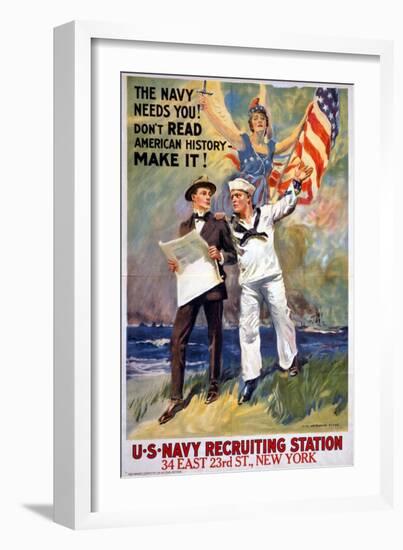 US Navy Vintage Poster - the Navy Needs You-Lantern Press-Framed Art Print