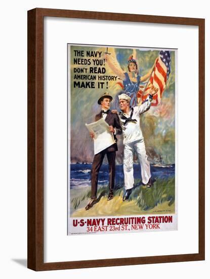 US Navy Vintage Poster - the Navy Needs You-Lantern Press-Framed Art Print