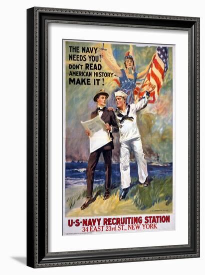 US Navy Vintage Poster - the Navy Needs You-Lantern Press-Framed Art Print