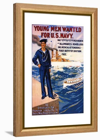 US Navy Vintage Poster - Young Men Wanted-Lantern Press-Framed Stretched Canvas