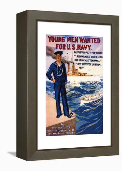 US Navy Vintage Poster - Young Men Wanted-Lantern Press-Framed Stretched Canvas