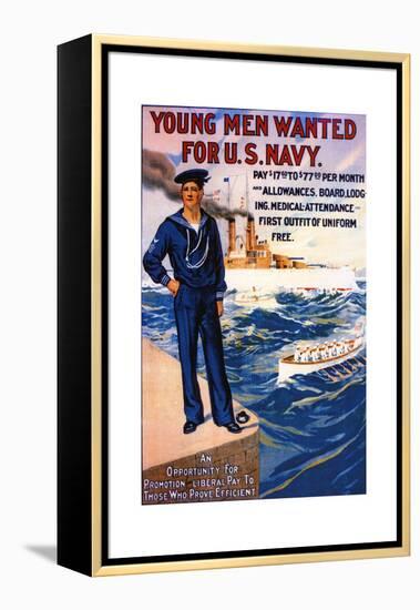 US Navy Vintage Poster - Young Men Wanted-Lantern Press-Framed Stretched Canvas