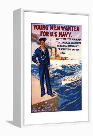 US Navy Vintage Poster - Young Men Wanted-Lantern Press-Framed Stretched Canvas
