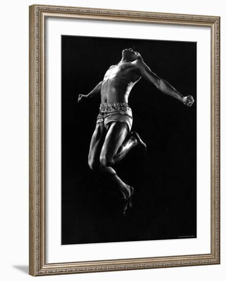 US Pentathlon Champion John Borican at the Peak of His Broad Jump-Gjon Mili-Framed Premium Photographic Print