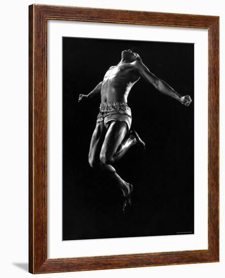 US Pentathlon Champion John Borican at the Peak of His Broad Jump-Gjon Mili-Framed Premium Photographic Print