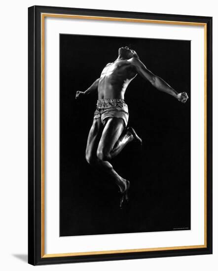 US Pentathlon Champion John Borican at the Peak of His Broad Jump-Gjon Mili-Framed Premium Photographic Print