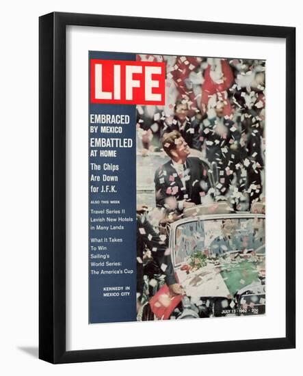 US President John F. Kennedy Getting Ticker Tape Reception During a Visit to Mexico, July 13, 1962-John Dominis-Framed Photographic Print