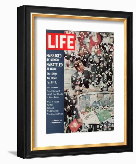 US President John F. Kennedy Getting Ticker Tape Reception During a Visit to Mexico, July 13, 1962-John Dominis-Framed Photographic Print