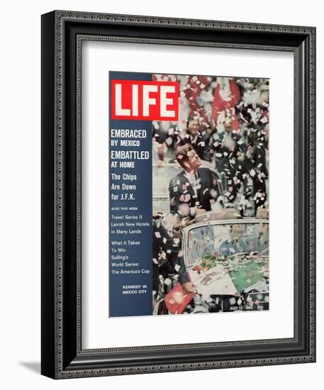 US President John F. Kennedy Getting Ticker Tape Reception During a Visit to Mexico, July 13, 1962-John Dominis-Framed Photographic Print