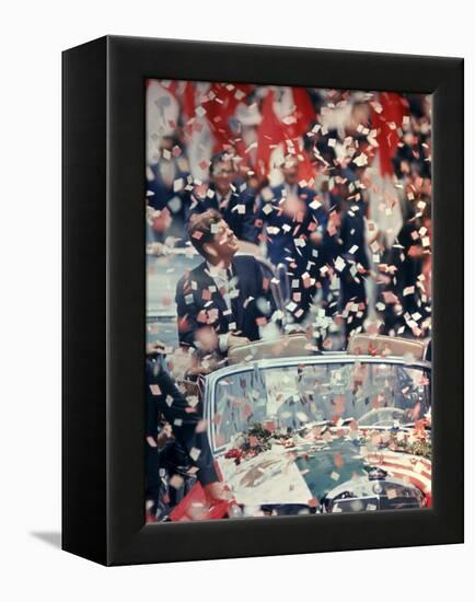 US President John F. Kennedy Receiving a Ticker Tape Parade During a State Visit to Mexico-John Dominis-Framed Premier Image Canvas