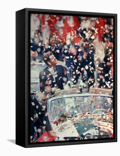 US President John F. Kennedy Receiving a Ticker Tape Parade During a State Visit to Mexico-John Dominis-Framed Premier Image Canvas