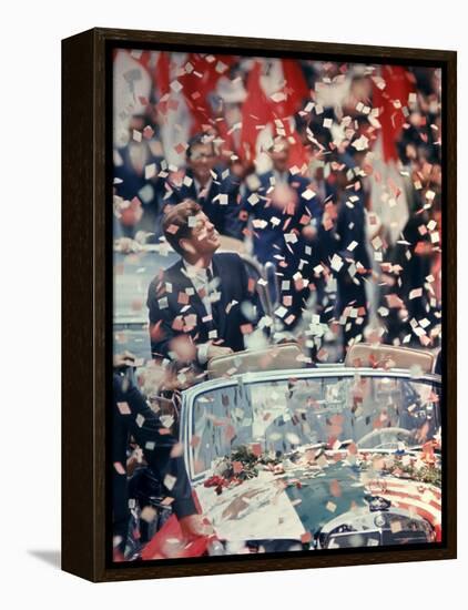 US President John F. Kennedy Receiving a Ticker Tape Parade During a State Visit to Mexico-John Dominis-Framed Premier Image Canvas