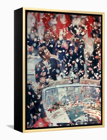 US President John F. Kennedy Receiving a Ticker Tape Parade During a State Visit to Mexico-John Dominis-Framed Premier Image Canvas