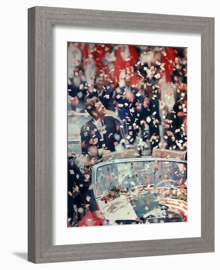 US President John F. Kennedy Receiving a Ticker Tape Parade During a State Visit to Mexico-John Dominis-Framed Photographic Print