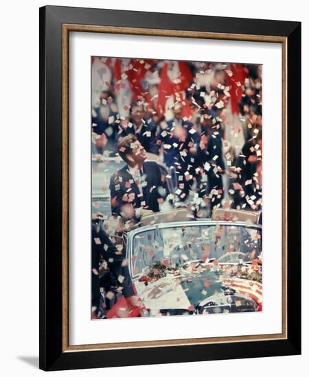 US President John F. Kennedy Receiving a Ticker Tape Parade During a State Visit to Mexico-John Dominis-Framed Photographic Print