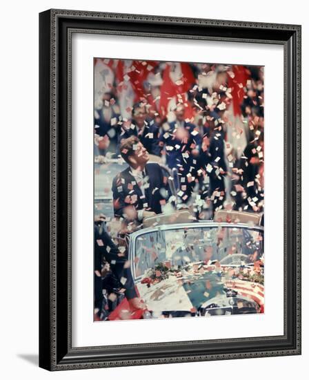 US President John F. Kennedy Receiving a Ticker Tape Parade During a State Visit to Mexico-John Dominis-Framed Photographic Print