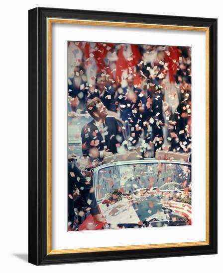 US President John F. Kennedy Receiving a Ticker Tape Parade During a State Visit to Mexico-John Dominis-Framed Photographic Print