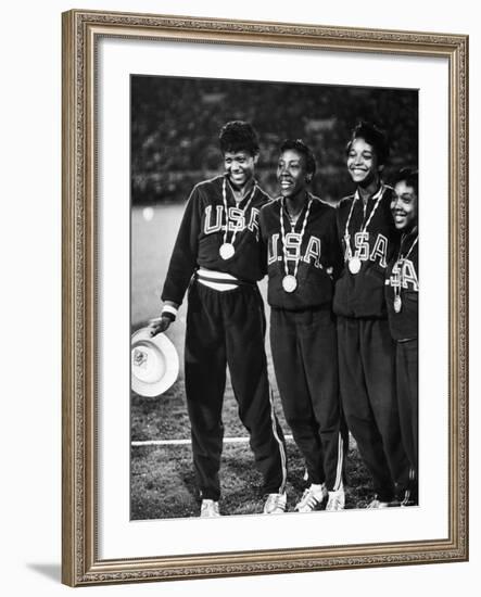 US Relay Team, Wilma Rudolph and Martha Hudson at Olympics-George Silk-Framed Premium Photographic Print