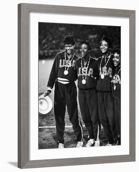 US Relay Team, Wilma Rudolph and Martha Hudson at Olympics-George Silk-Framed Premium Photographic Print