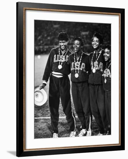 US Relay Team, Wilma Rudolph and Martha Hudson at Olympics-George Silk-Framed Premium Photographic Print