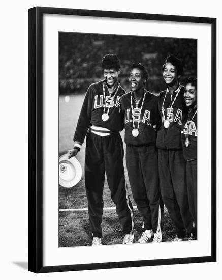 US Relay Team, Wilma Rudolph and Martha Hudson at Olympics-George Silk-Framed Premium Photographic Print