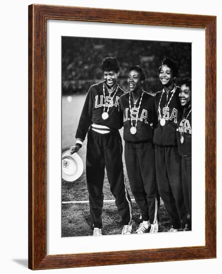 US Relay Team, Wilma Rudolph and Martha Hudson at Olympics-George Silk-Framed Premium Photographic Print