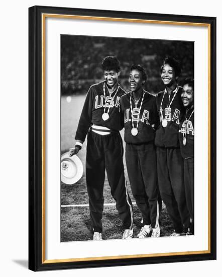 US Relay Team, Wilma Rudolph and Martha Hudson at Olympics-George Silk-Framed Premium Photographic Print