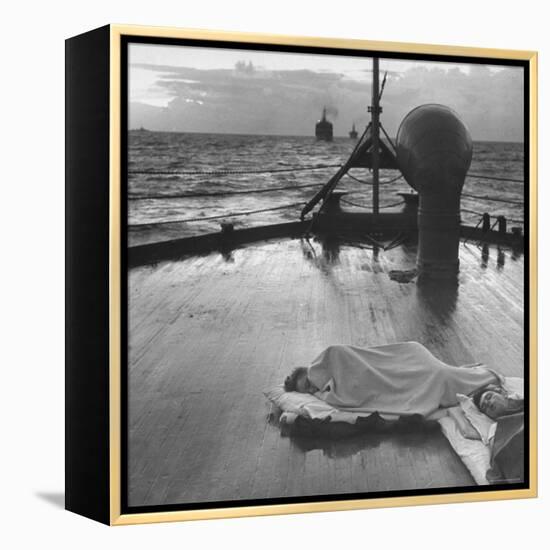 US Sailors Sleeping on Deck of Ship-Frank Scherschel-Framed Premier Image Canvas