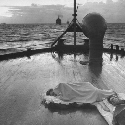'US Sailors Sleeping on Deck of Ship' Photographic Print Frank