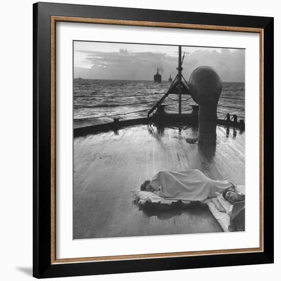 US Sailors Sleeping on Deck of Ship-Frank Scherschel-Framed Photographic Print