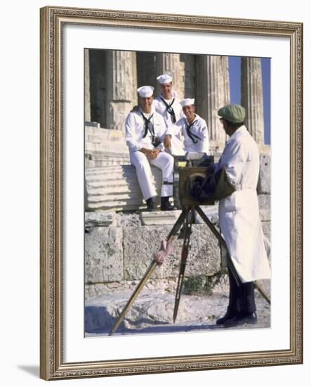 US Sailors Taking Photo at Greek Ruins-John Dominis-Framed Photographic Print