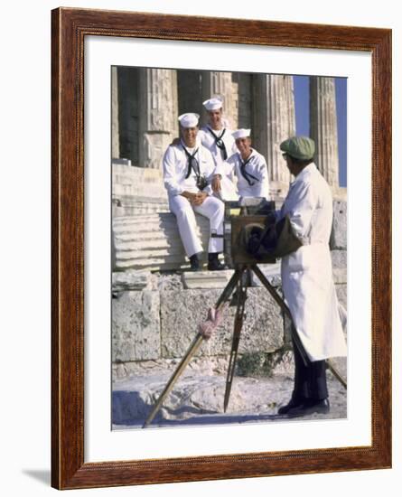 US Sailors Taking Photo at Greek Ruins-John Dominis-Framed Photographic Print