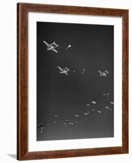 US Soldiers Parachuting Out of Planes as Part of Winter Warfare Training During Operation Snowdrop-George Silk-Framed Premium Photographic Print