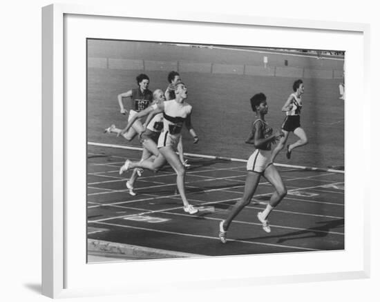 US Sprinter Wilma Rudolph During Women's 400-Meter Relay Race in Olympics-null-Framed Premium Photographic Print