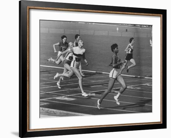 US Sprinter Wilma Rudolph During Women's 400-Meter Relay Race in Olympics-null-Framed Premium Photographic Print