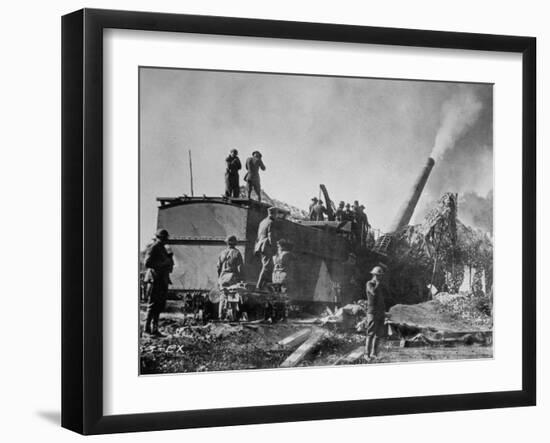 US Troops of 35th Coast Artillery Firing from 14 Inch Rail Mounted Gun, Meuse-Argonne Offensive-null-Framed Photographic Print