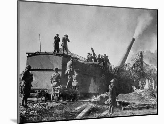 US Troops of 35th Coast Artillery Firing from 14 Inch Rail Mounted Gun, Meuse-Argonne Offensive-null-Mounted Photographic Print