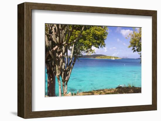 Us Virgin Island, St John. View of St Thomas Sailboats and Snorkelers-Trish Drury-Framed Photographic Print