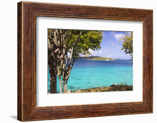 Us Virgin Island, St John. View of St Thomas Sailboats and Snorkelers-Trish Drury-Framed Photographic Print