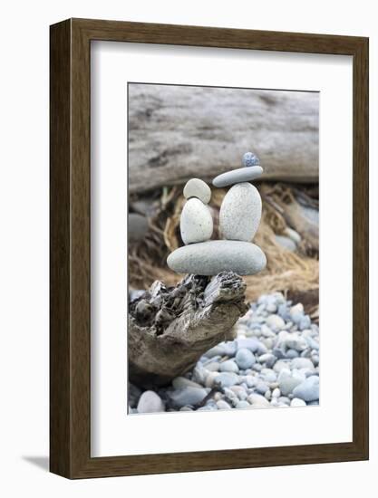 Us, Wa, Dungeness Spit. Rock Cairns on Driftwood-Trish Drury-Framed Photographic Print